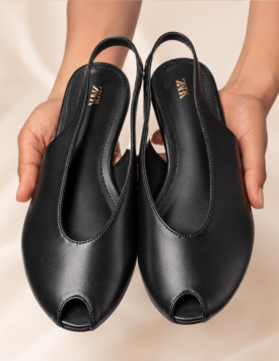 Black Zara Peep-Toe Slingbacks