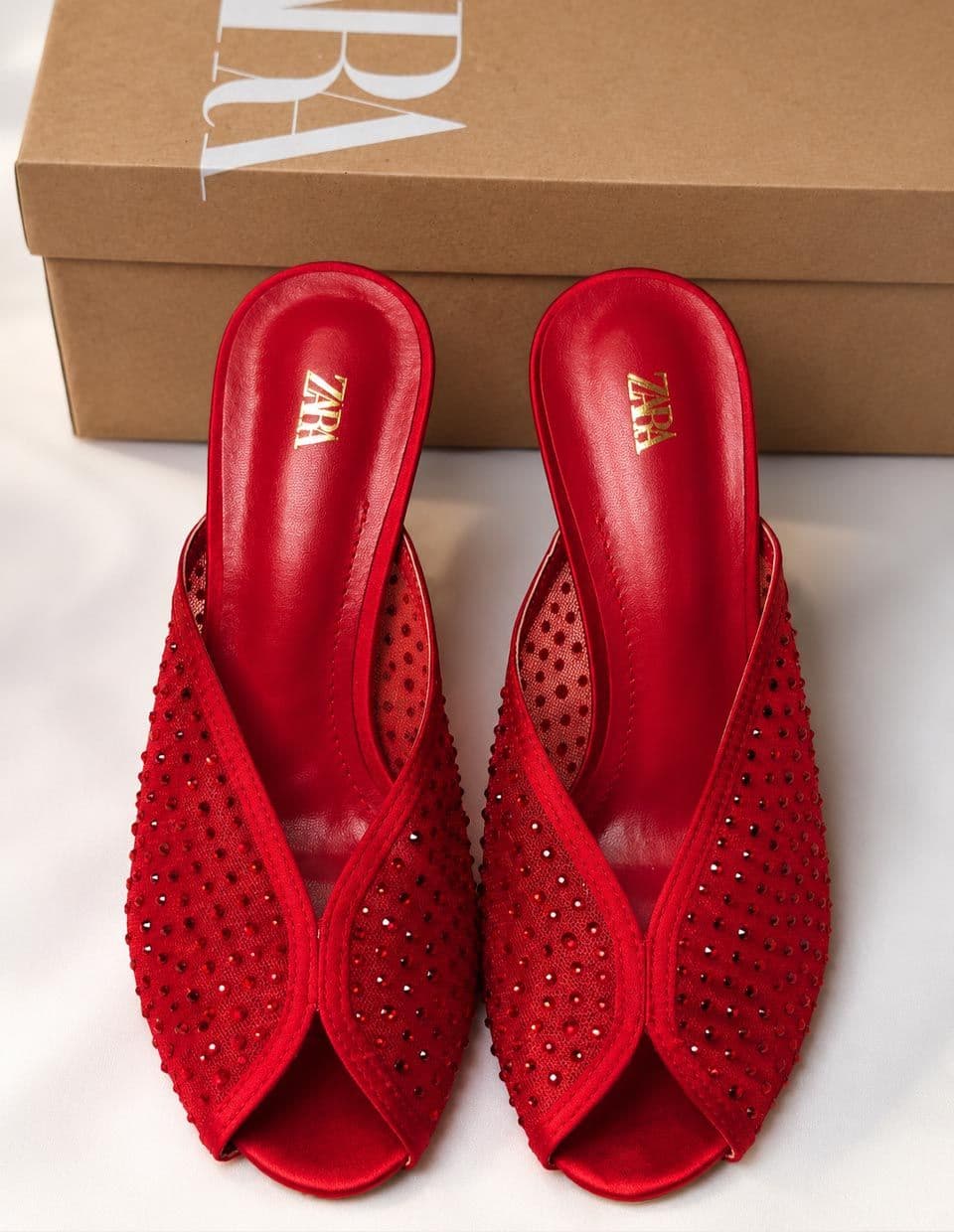 Scarlet Crystal Zara Mesh Mules