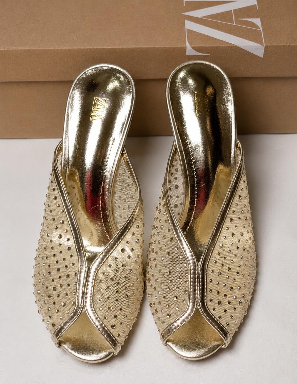 Gold Crystal Zara Mesh Mules