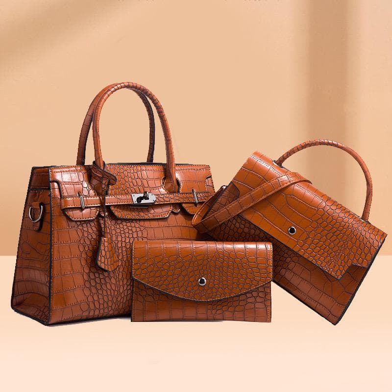 Sophisticated Brown 3-piece Handbag Set