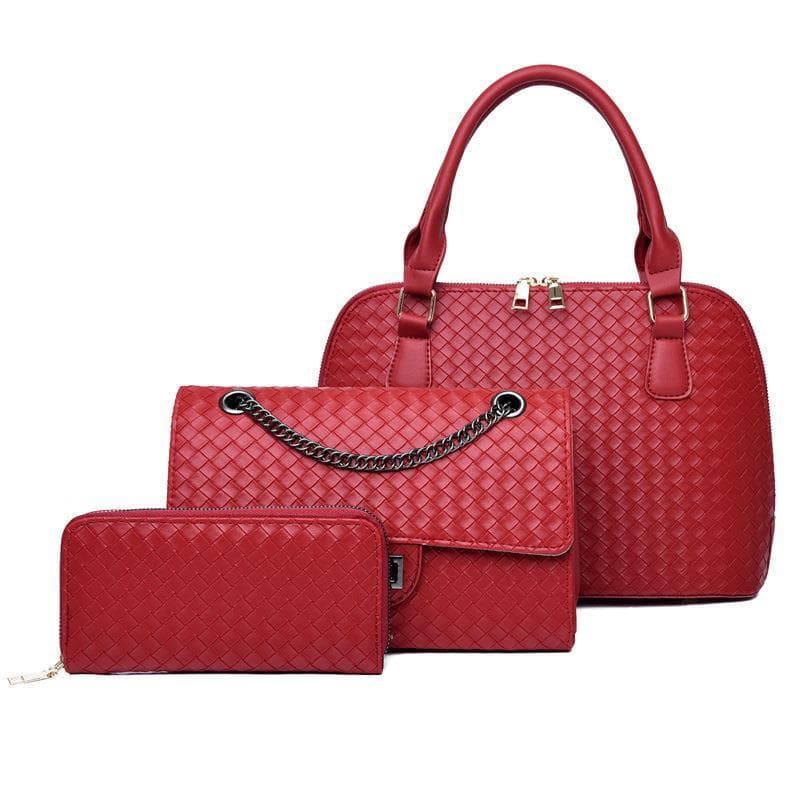 Stylish Red Woven-texture 3-piece Handbag set