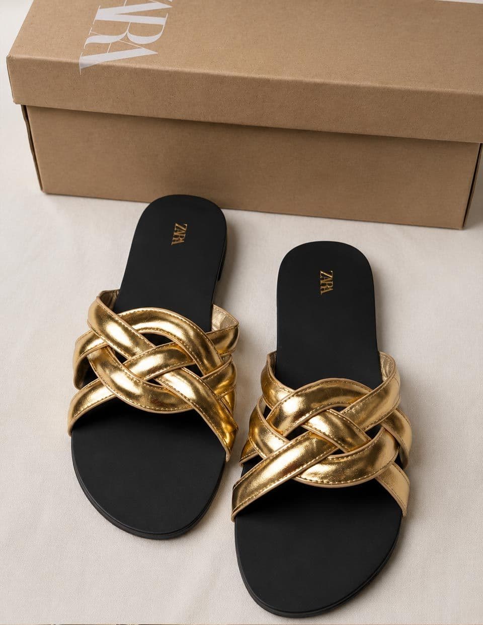 Zara Golden Knot Flat Slides