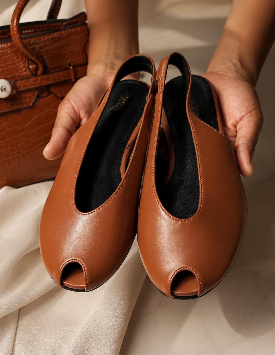 Brown Zara Peep-Toe Slingbacks